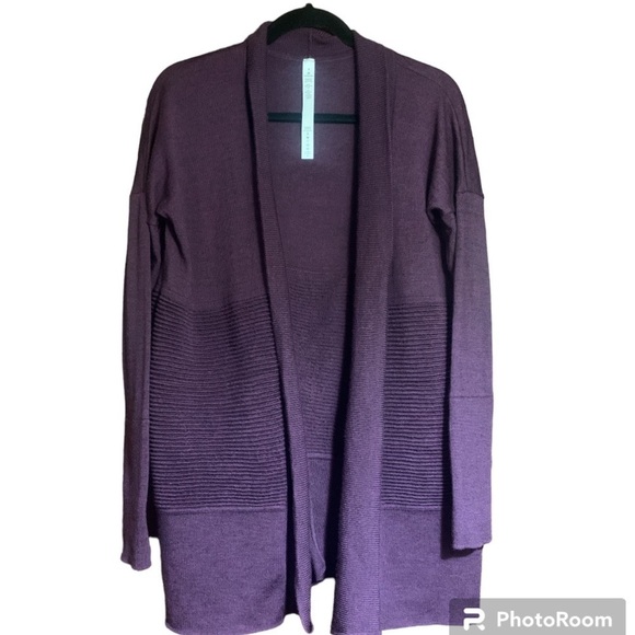 Lululemon Sit In Lotus Wrap II Merino Wool Womens Open Cardigan Sweater Purple 4 - Picture 1 of 9